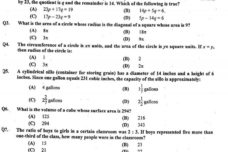 نمونه سوال بخش ریاضی امتحان GRE